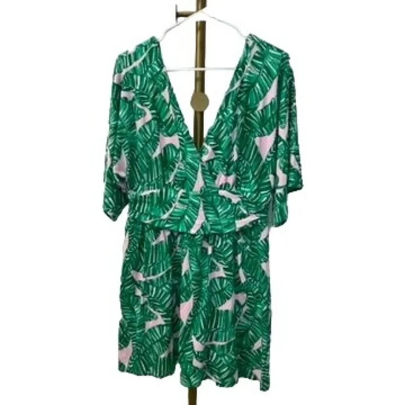 Lilly Pulitzer Pants - NWT Lilly Pulitzer Parigi Skort Romper Palm Leaf Green/White/Pink Tropical L